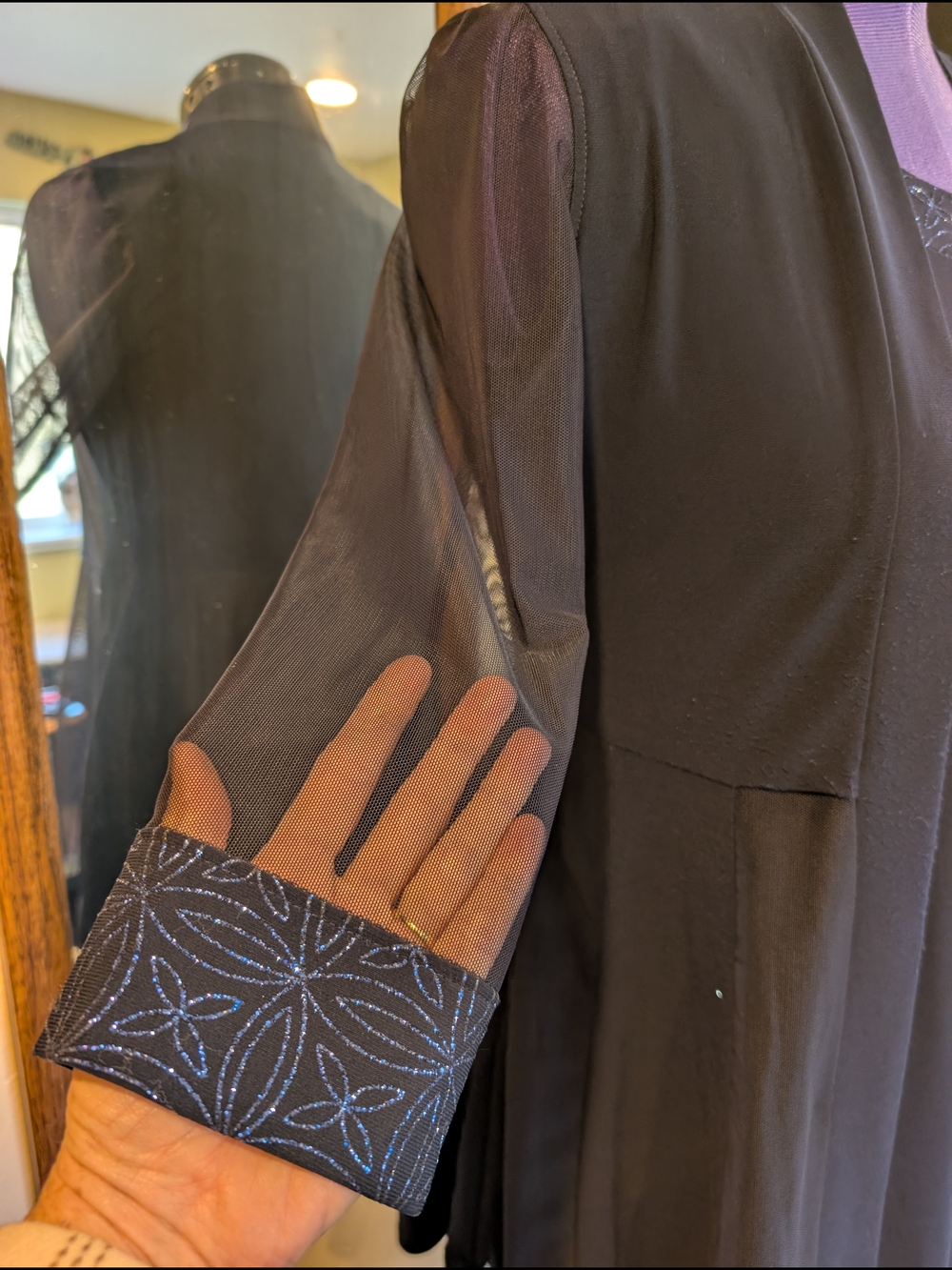 R&M Richards-Black Women's Dress with Blue Sparkle design Neckline With Jacket. - Picture 9 of 15